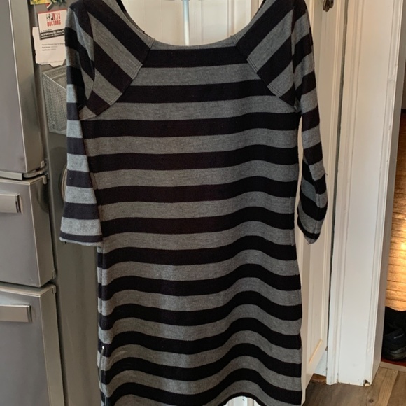 Free People Black and Gray Striped Mini Dress - Picture 4 of 6